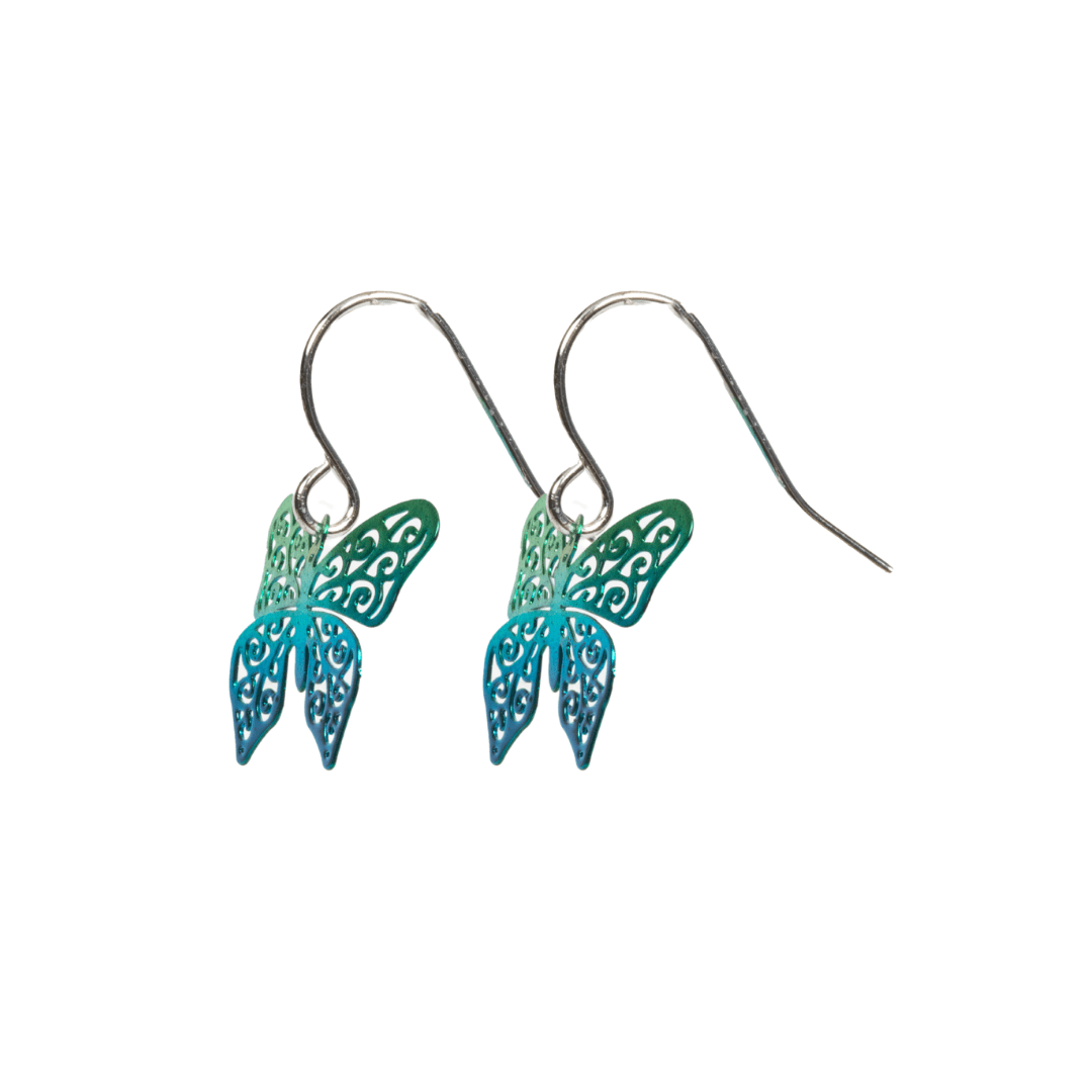 BOUCLES D'OREILLES - Papillon pendant bleu et vert - 53 Karat