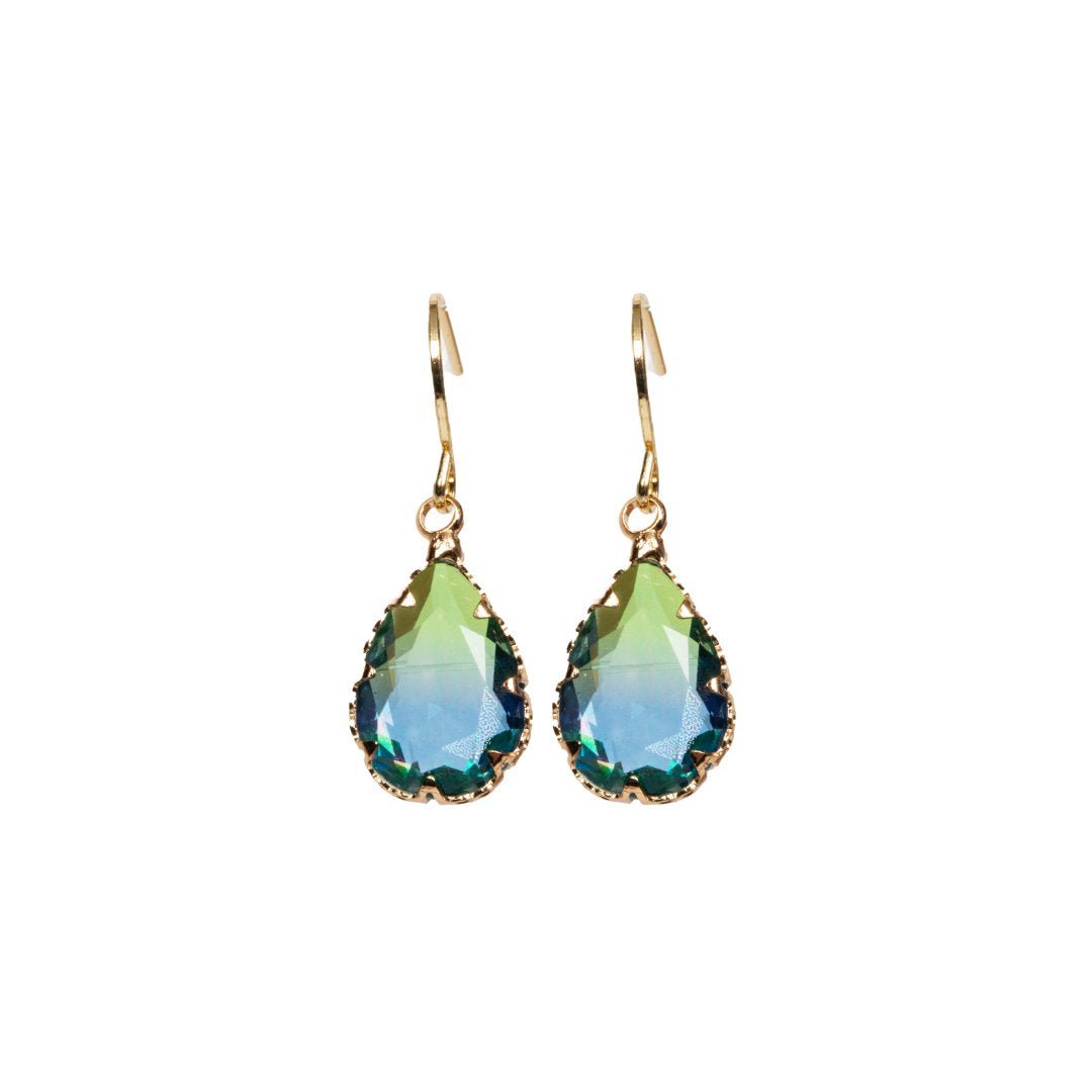 BOUCLES D'OREILLES - Pendantes avec pierre en poire bleue et verte - 53 Karat