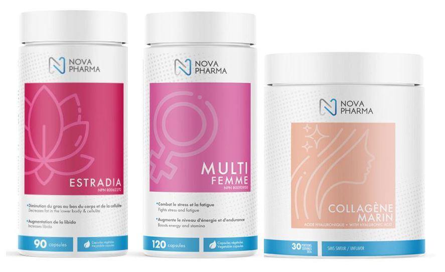 NOVA PHARMA TRIO Suppléments Collagène marin, MULTI FEMME et ESTRADIA - 53 Karat